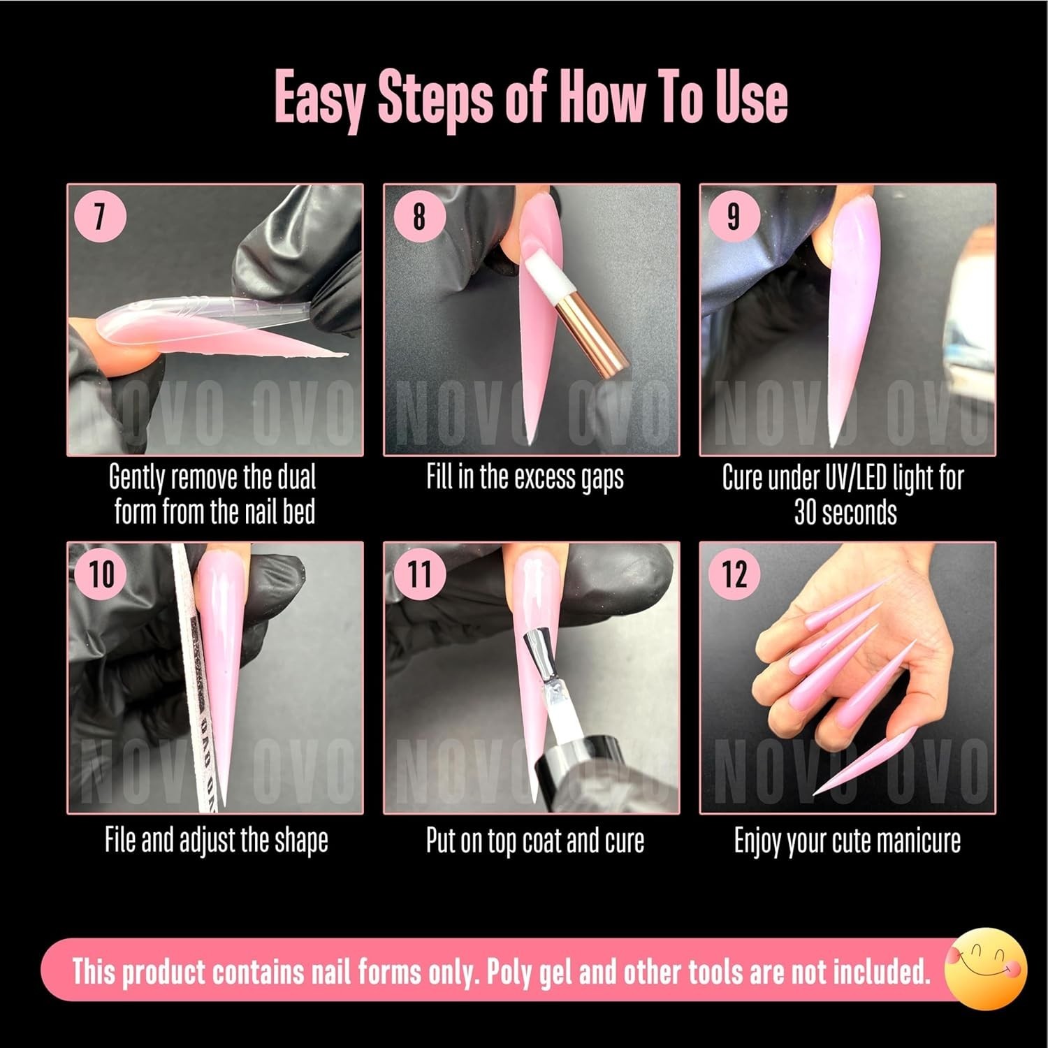 NOVO OVO Stiletto Nail Forms 3XL 4XL Dual Polygel Extension 70 Pcs 14 Sizes