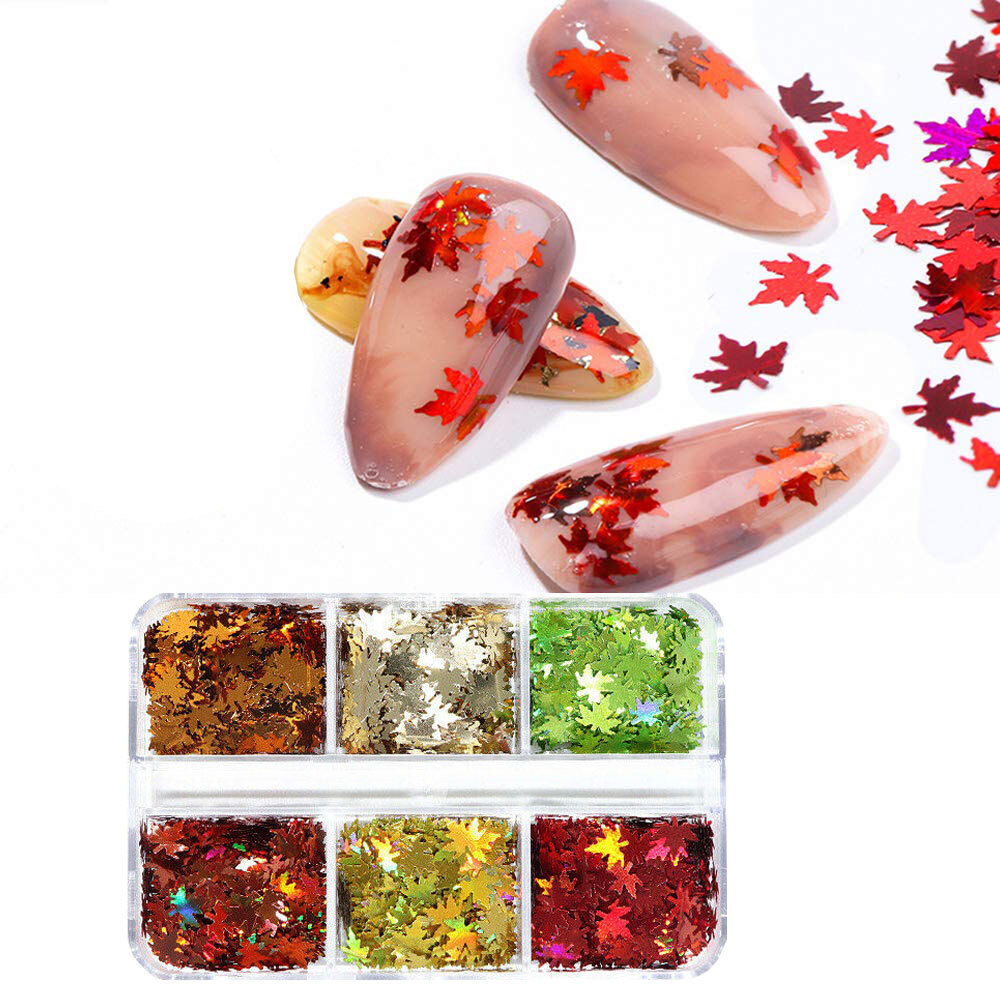 Autumn Maple Leaf Nail Art-Glitter Sequins Flakes Nails Stickers Decoration Tip
