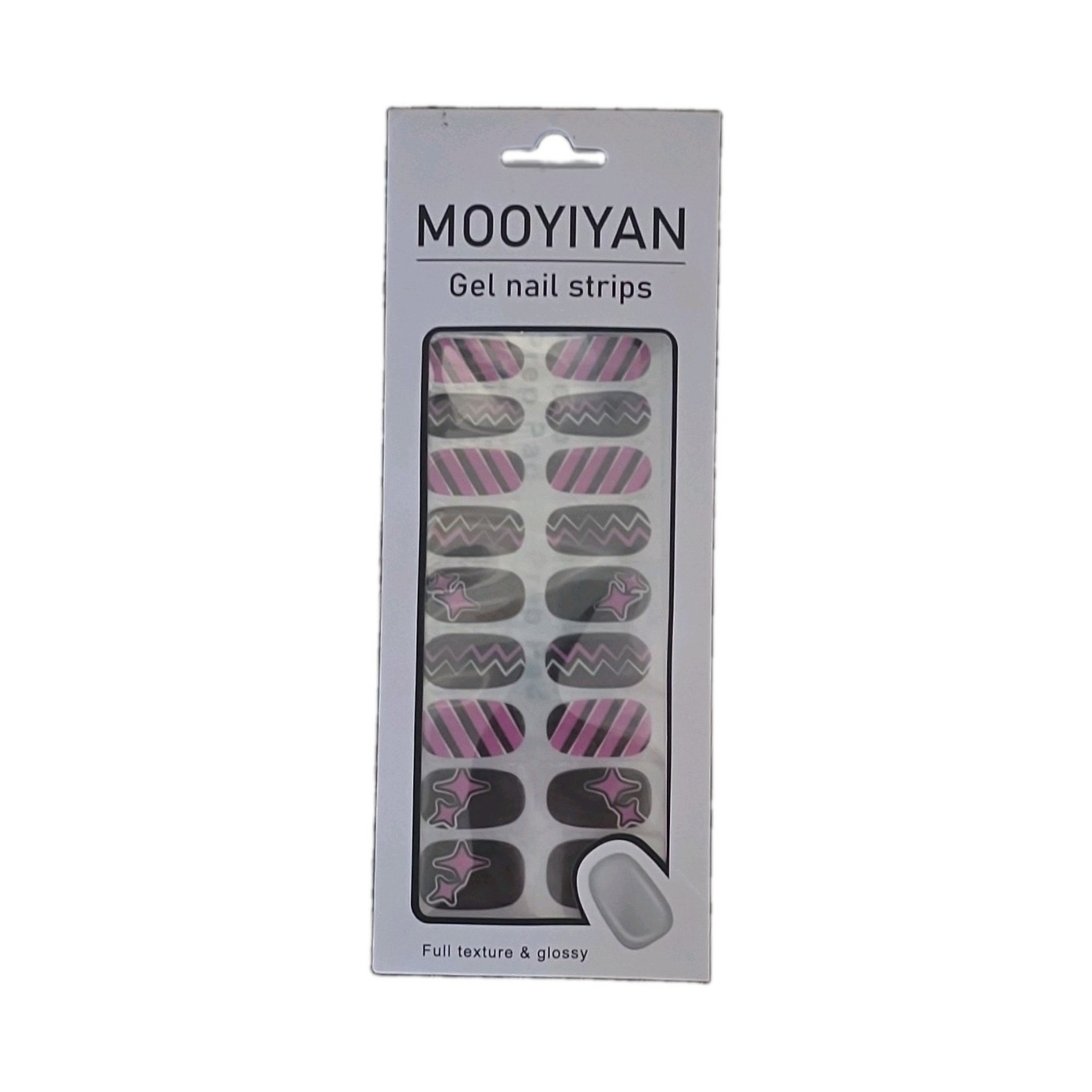 MOOYIYAN Gel Nail Strips Nail Art Stickers, Pink/Gray Star Glossy, 22 Strips