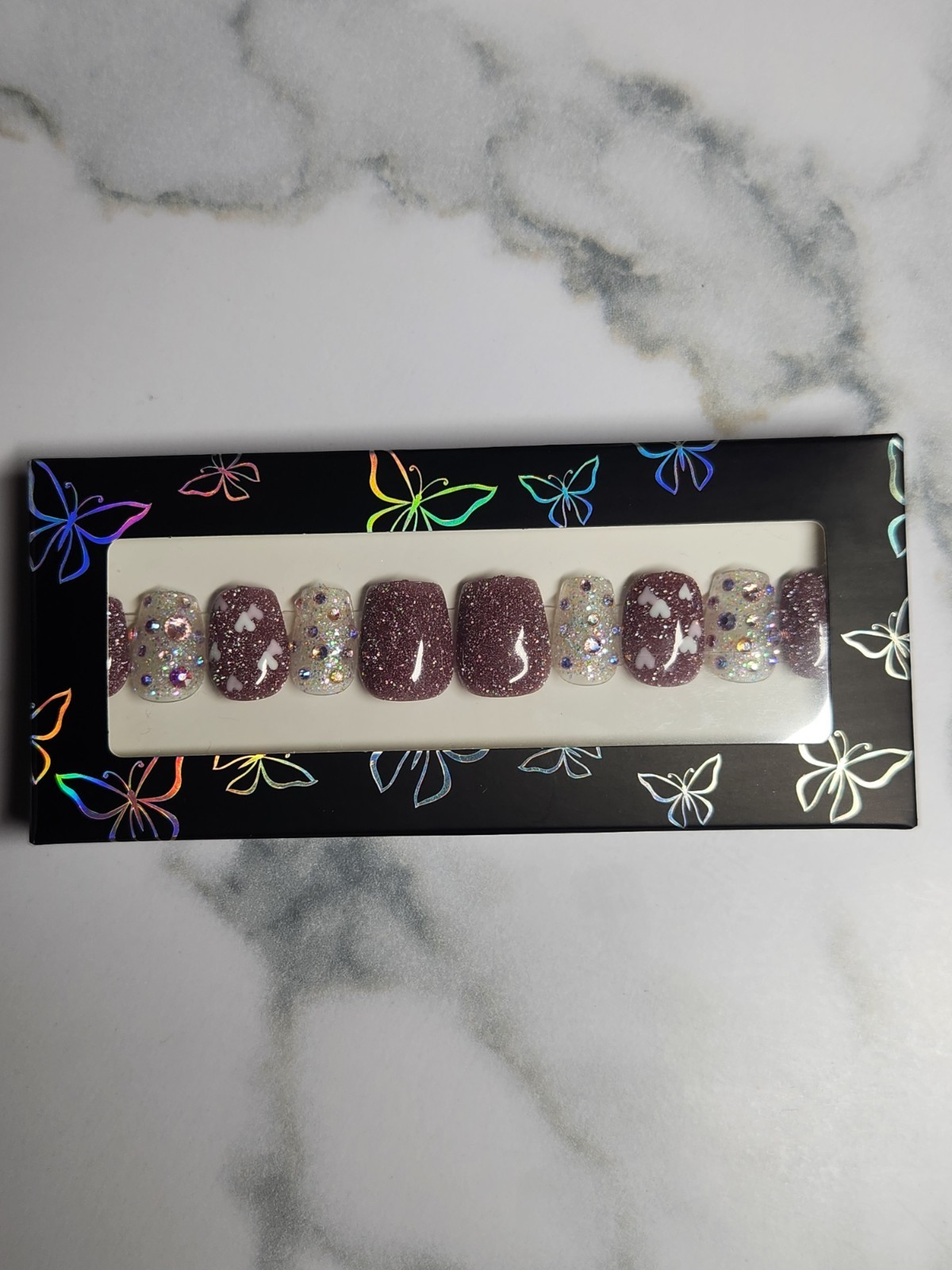 30-Piece Press-On Nail Set. Diamond High-Shine, High-Sparkle. Short Square. New.