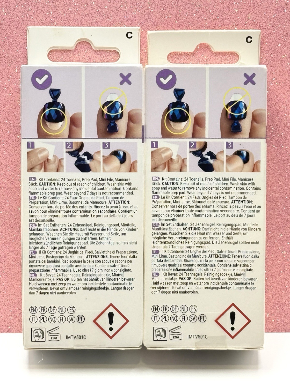 Kiss ImPRESS Press-On Pedicure Toe Nails Blue Glitter 89604 (Lot Of 2)