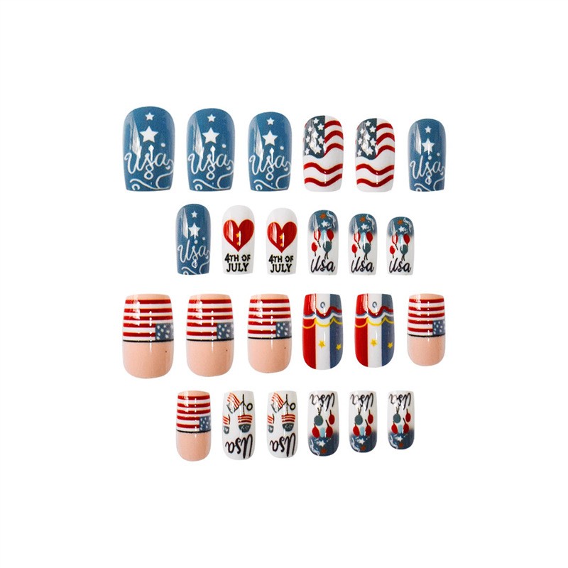 Fashion Striped Love Square Press On Nails Independence Day Style Wholesale
