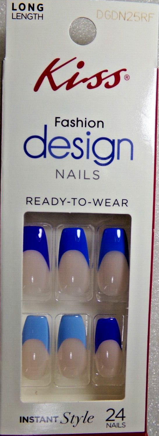 KISS NAILS GLUE ON LONG- Shiny Shades of Blue, Coffin