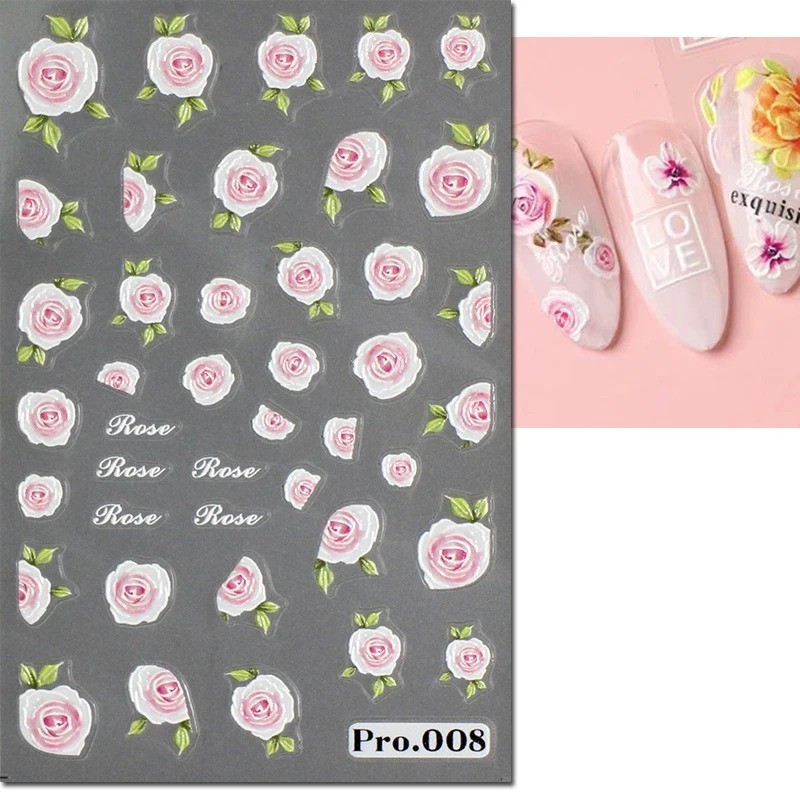 5D Embossed Floral Nail Art Stickers — Decals for Manicure Decoration