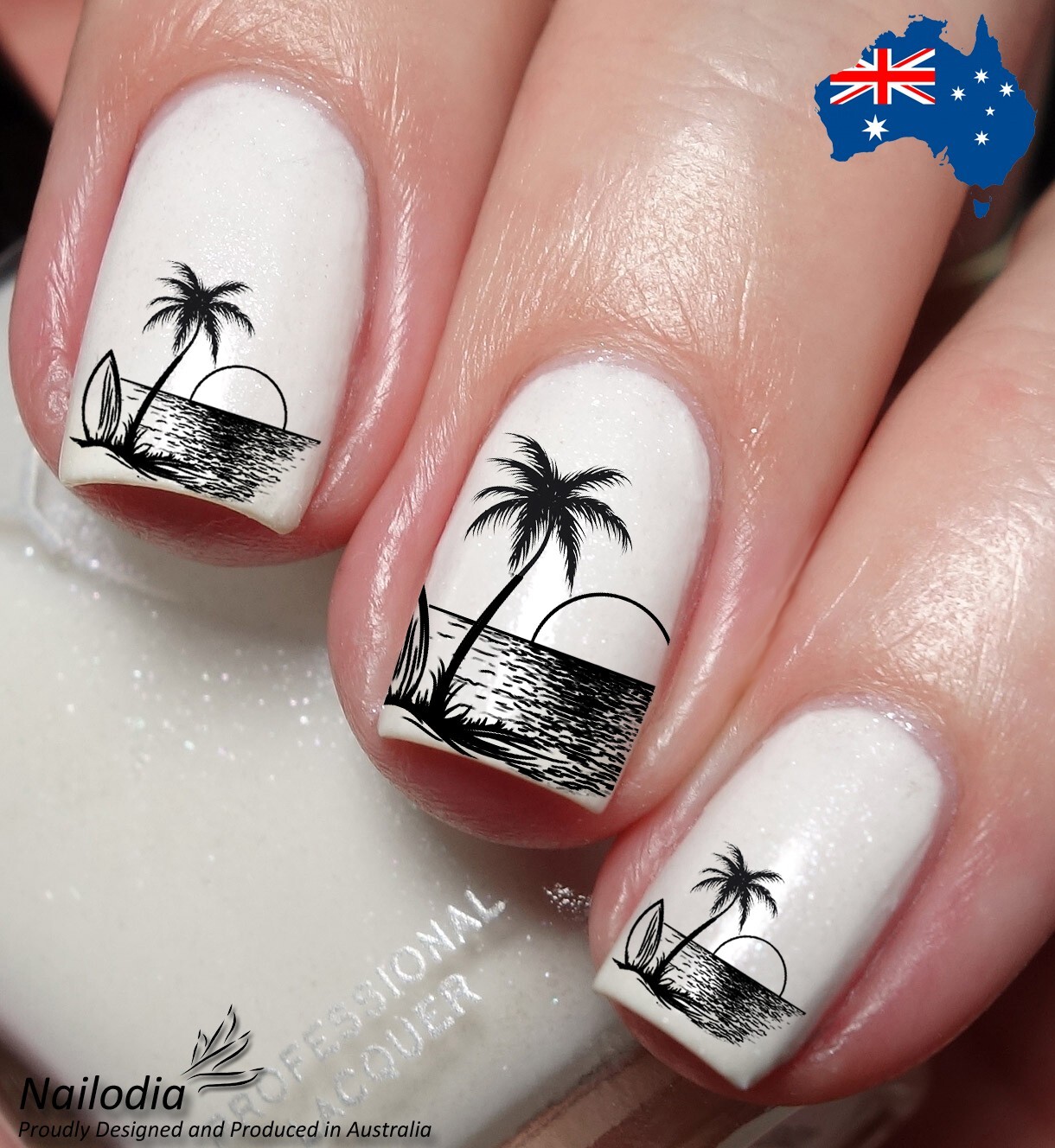 Tropical Sunset Palm Tree Beach Nail Art Decal Sticker Water Transfer Slider