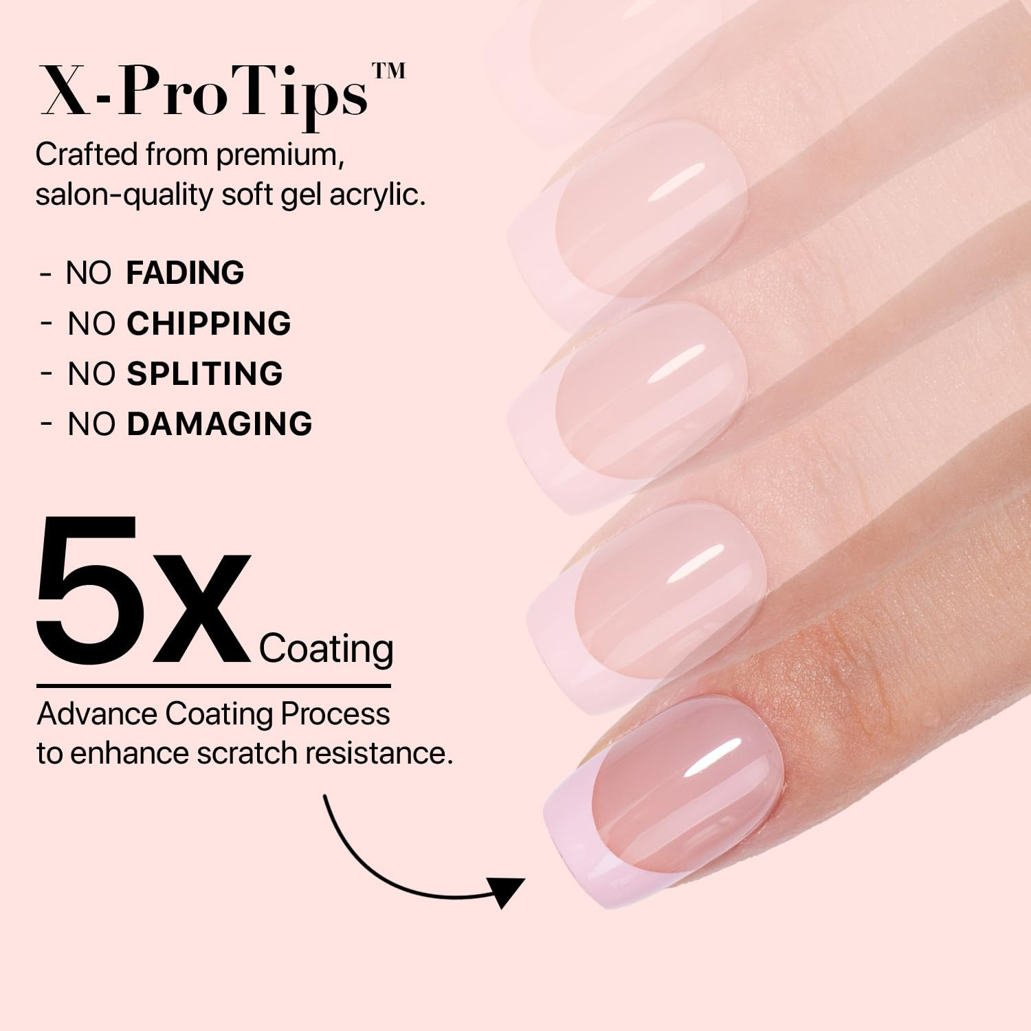 SXC Cosmetics French Tip Press on Nails – Skin Tone Nude and Color Series, XS Sq