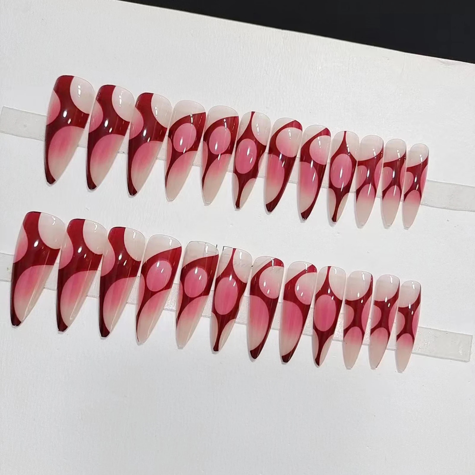 24pcs Red Blush Goth Long Stiletto Press On Nails