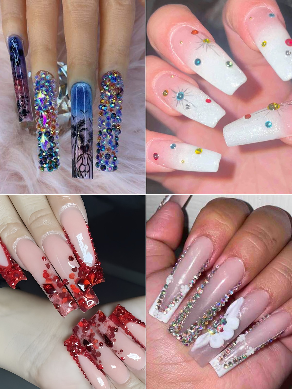 12 color acrylic nail diamond black 3D nails charm DIY nail art accessories resi
