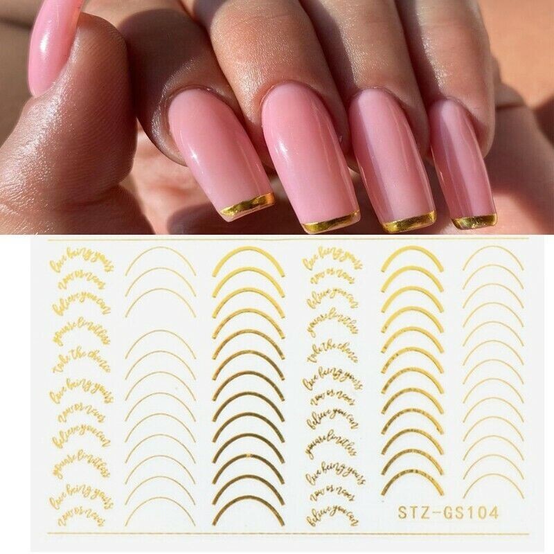 Nail Art Stickers Decals GOLD Lace Abstract Line French Line Manicure GS104 NS33