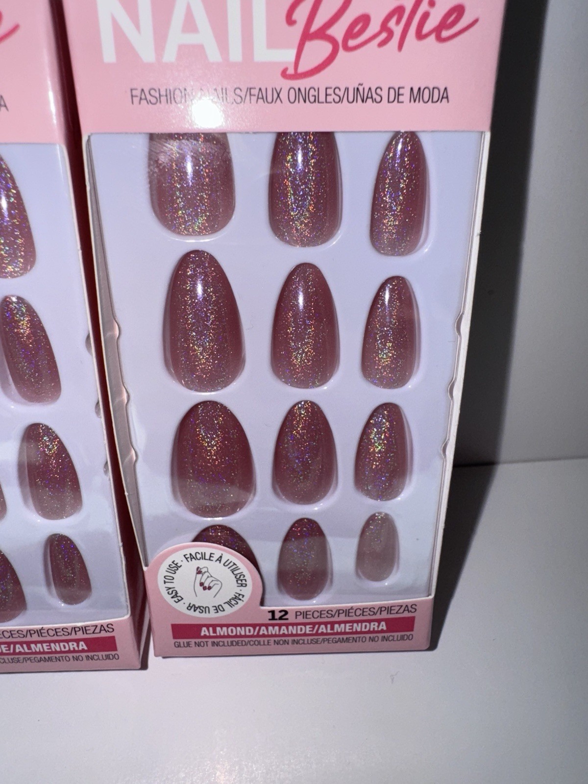 2 PACK Sparkly Pink Press On Nails 12 Nails Per Pack 24 Nails Total Super Cute