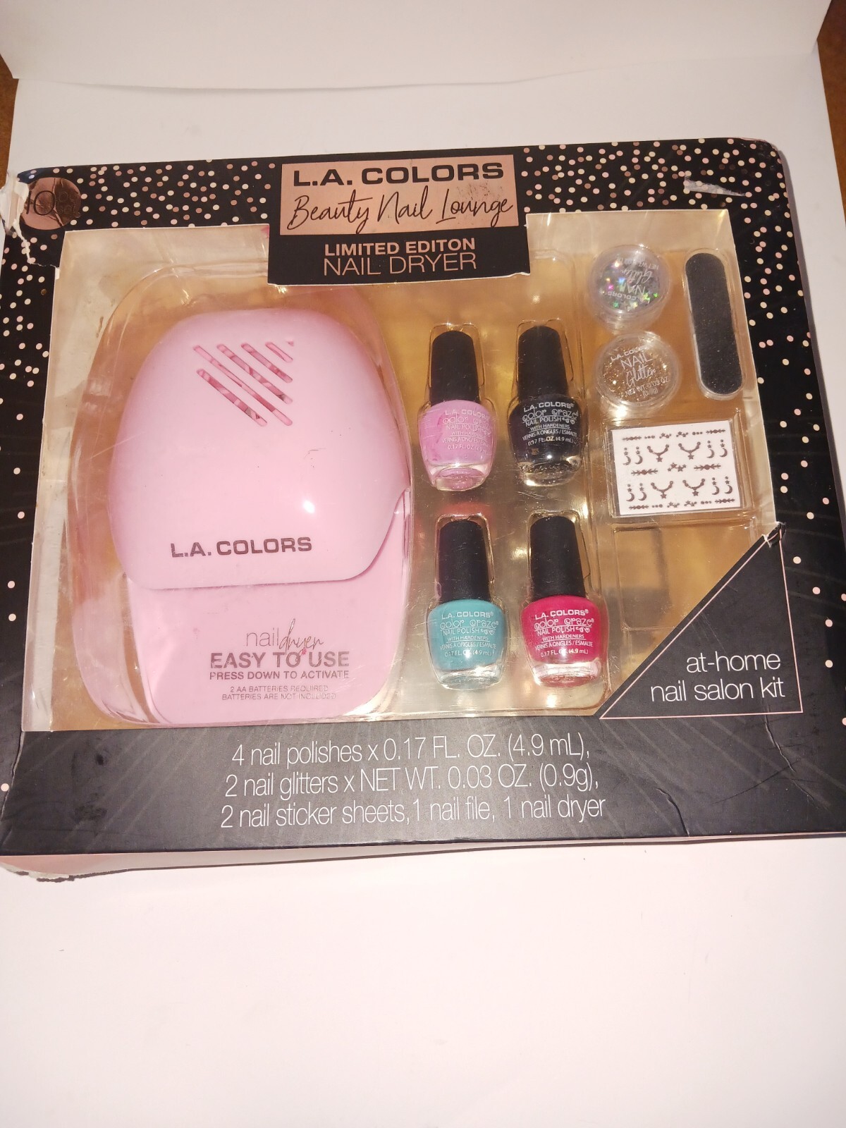 L.A. Colors~Beauty Nail Lounge~At Home Salon Kit~Limited Edition Dryer~10 Pc Set
