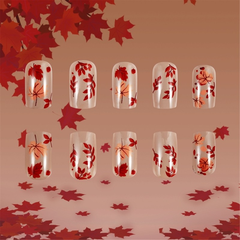 24pcs Stylish Fall Leaf Designs Artificial Nail False Nail For Any Occasion