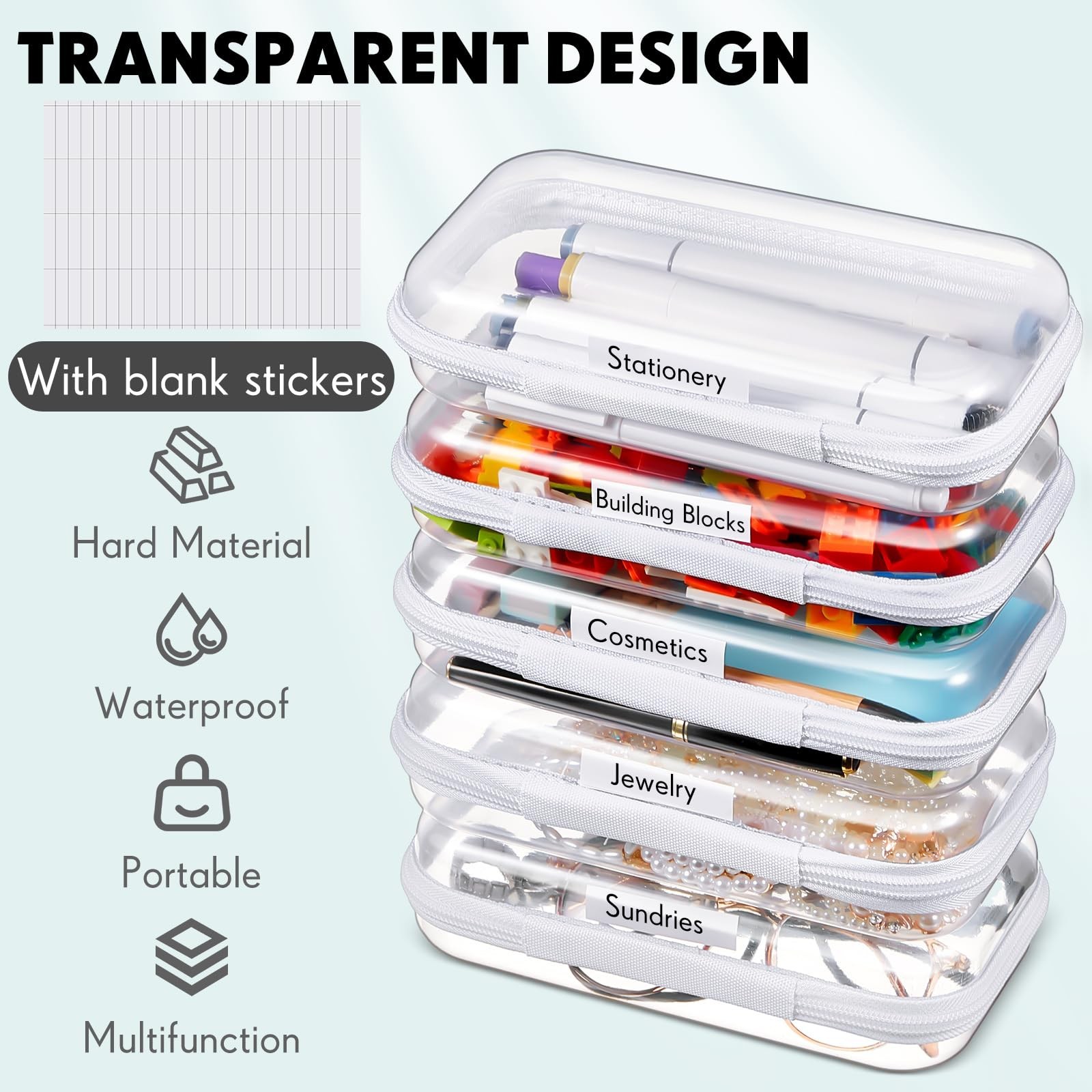 Sanwuta 10 Pcs Hard Zipper Case Clear Hard Pouches Plastic Zipper Pencil Box …