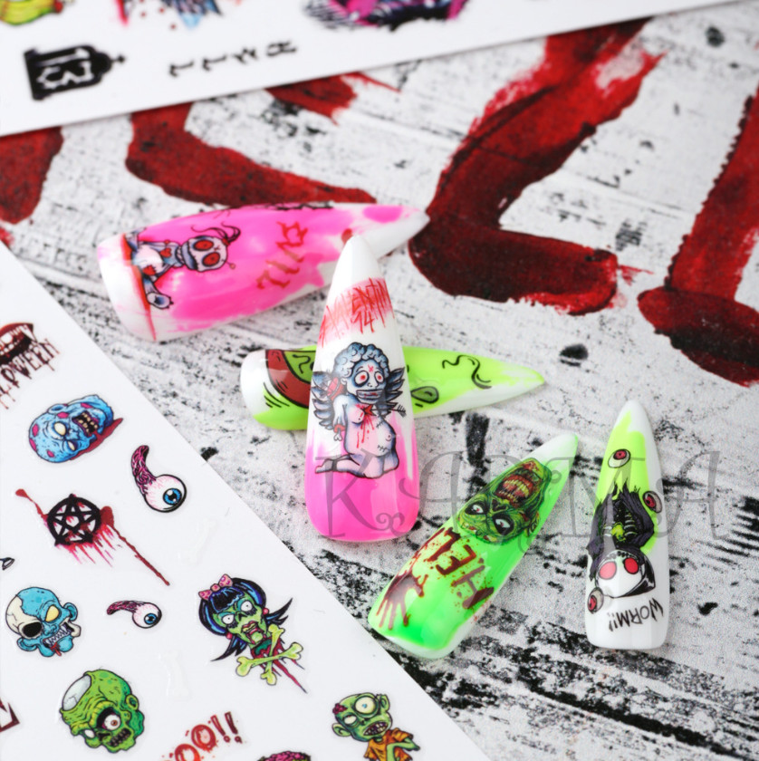 Halloween Nail Art Skull Pumpkin Ghost Witch Stickers Decals Self-Adhesive NH22