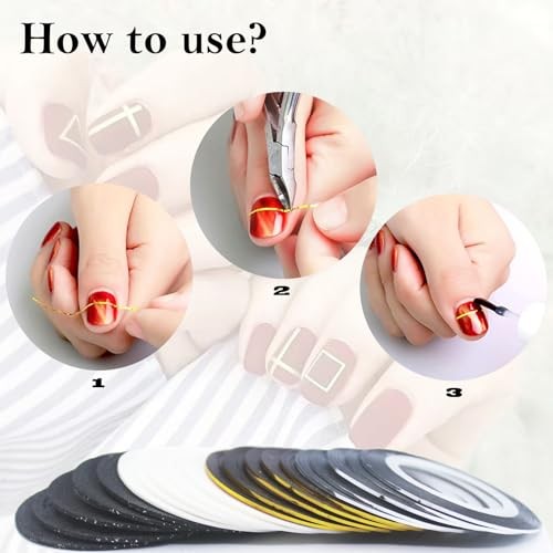 20 Pcs Nail Art Striping Tape Line Glitter Gold Silver Gold&silver&black&white