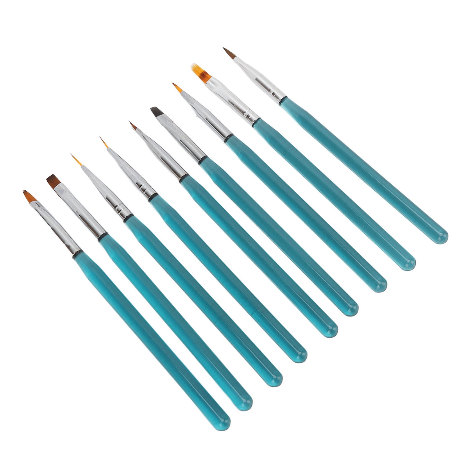 9Pcs Nail Art Brush Set Nylon Hair Blue Metal Rod