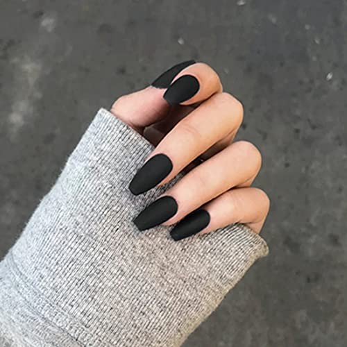 24pcs Pure Color Coffin Nails Matte False Gel Nails Art Tips Sets MFN-Black