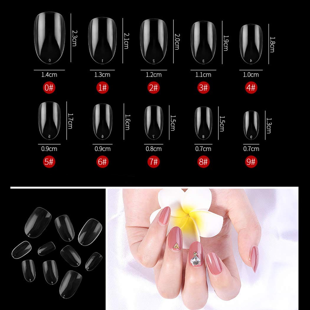 Sethexy Short Oval False Nails 500Pcs 10Sizes 500 Piece Assortment, Clear