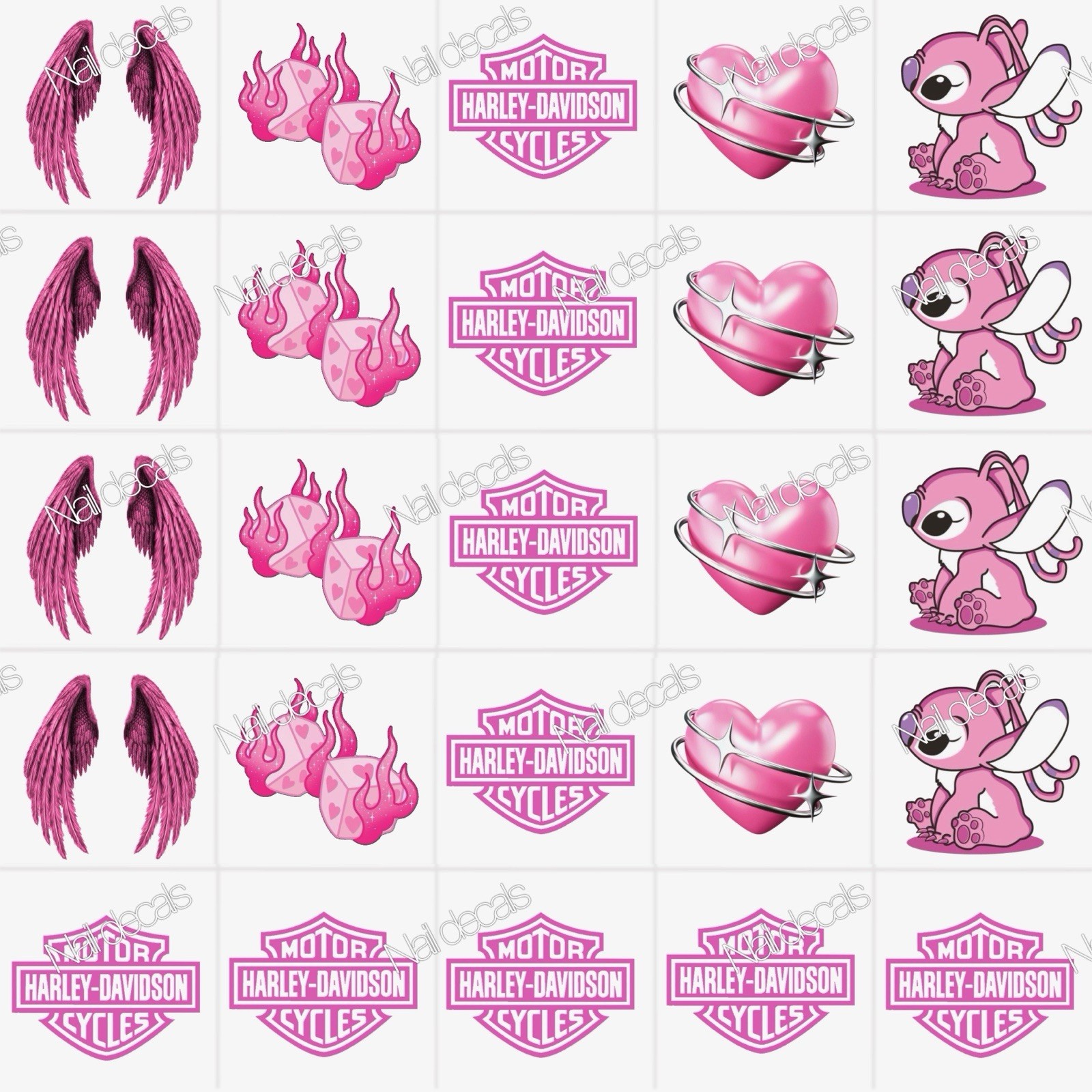 Pink Motorcycle Nail Decals Clear Waterslide Transfer Set of 50 +instructions
