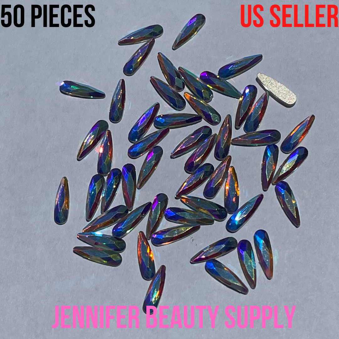 50PCS NAIL ART RHINESTONES GLITTER DIAMOND CRYSTAL GEM 3D TIPS DIY DECORATION