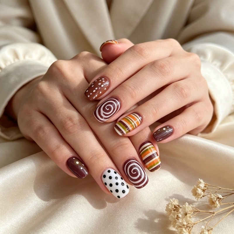 Brown Patterned Press On Nail for Quick Daily and Party Styling False Nail