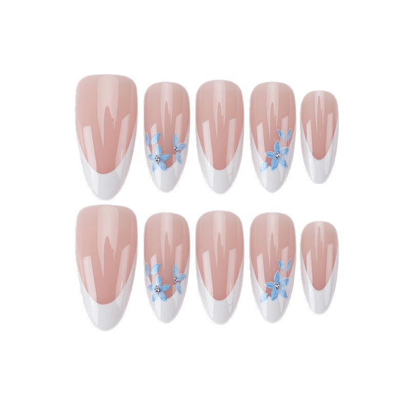 60pcs Medium Almond Press On Nails, Nude Pink Base With White French Tip