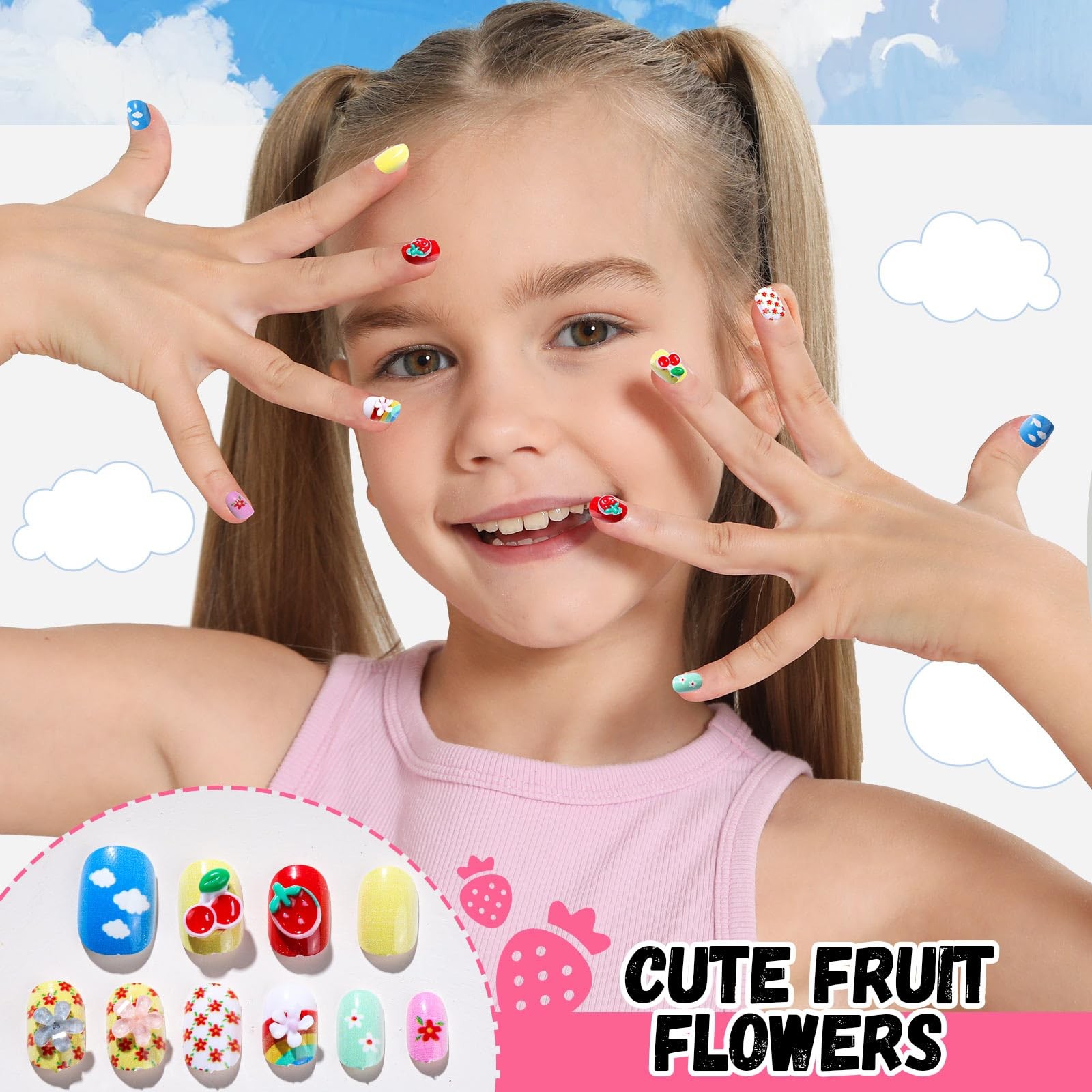 FANDAMEI Press on Nails for Girls, 6 Styles 144PCS Small, Multicolor