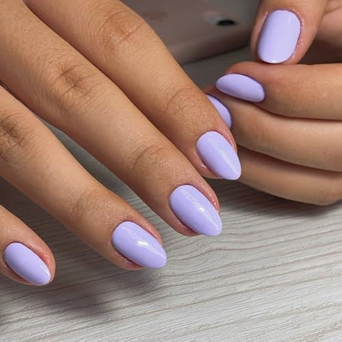 Lilac Press on Nails Short Oval Round Nails Glue on, Light Purple oval lilac