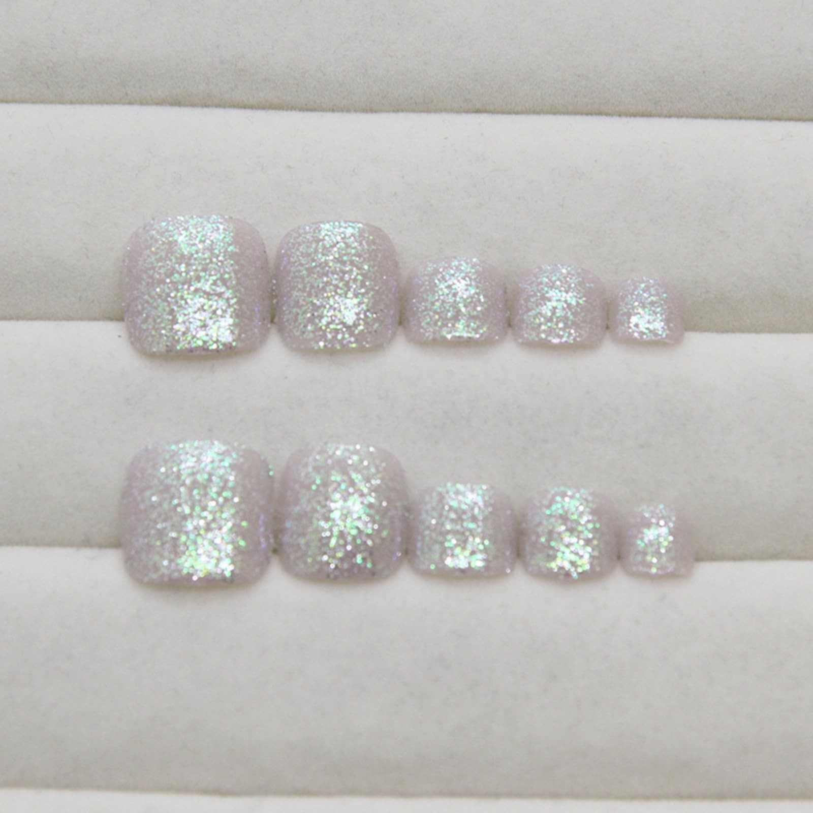 Silver Press on Toenails Short Square Fake 24 Fl Oz (Pack of 1), Multicolor