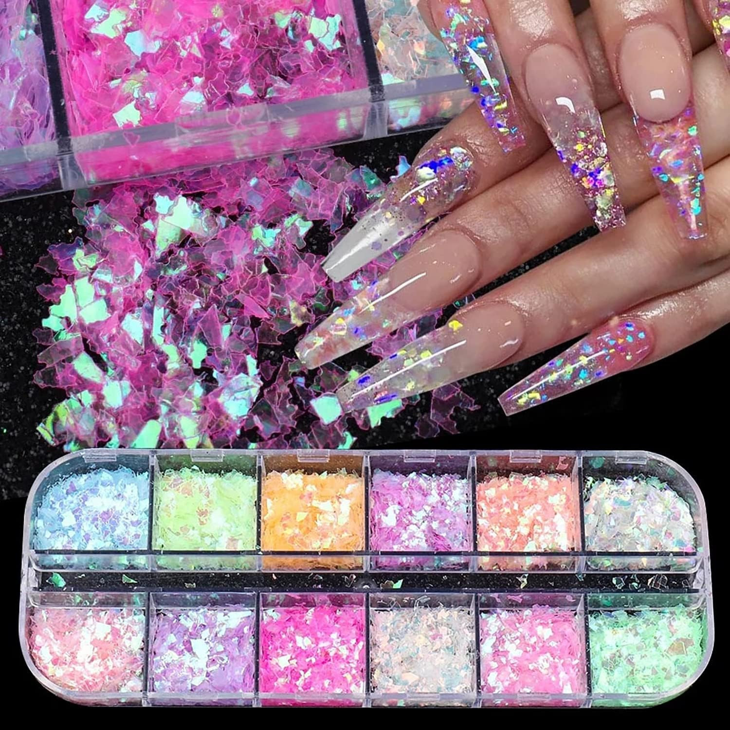 6 Colors Metallic Nail Art Foil Holographic Dazzling Irregular Nail Sequins Gold