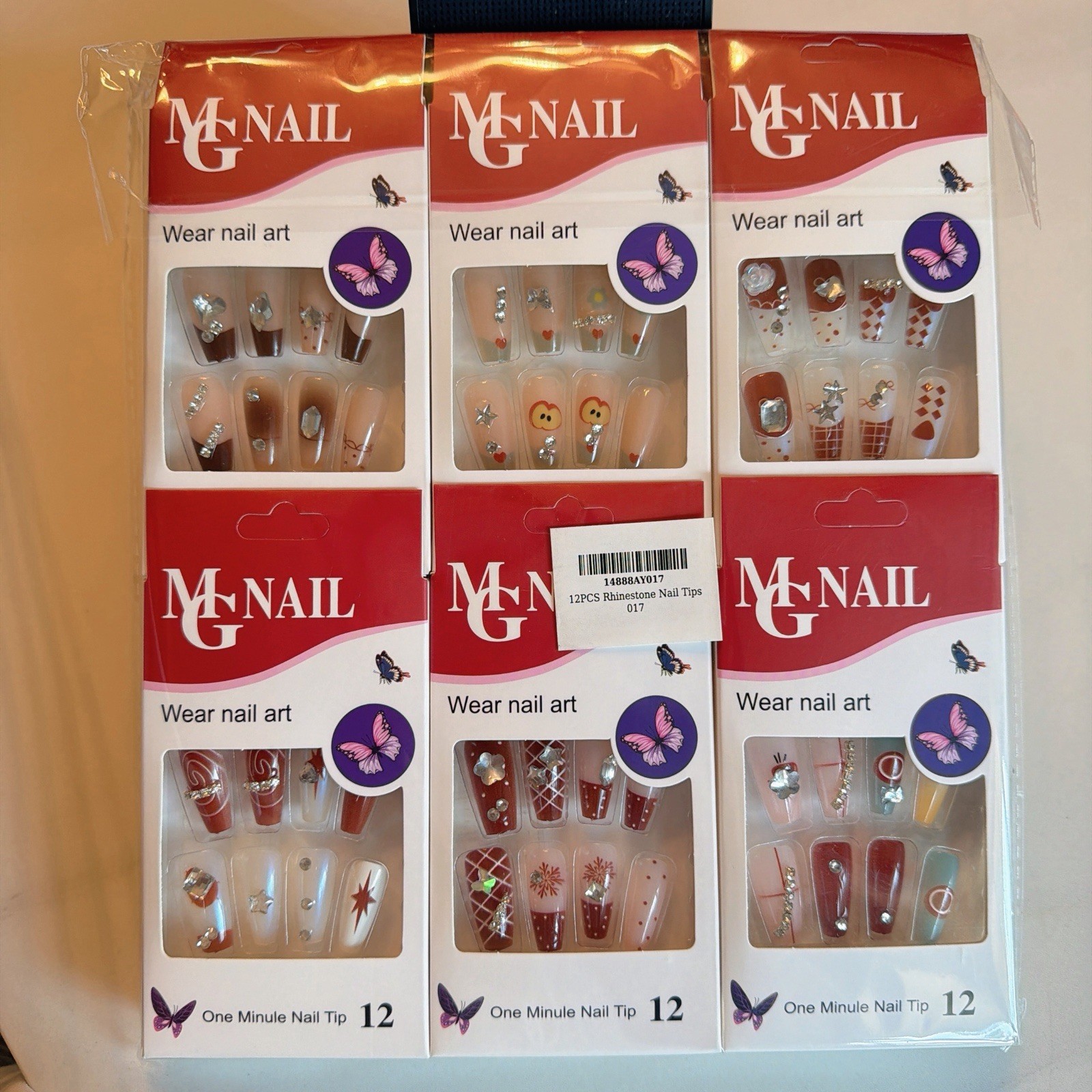 12 Boxes Press On Nails 144PCS 3DRhinestone False Nails Assorted Designs