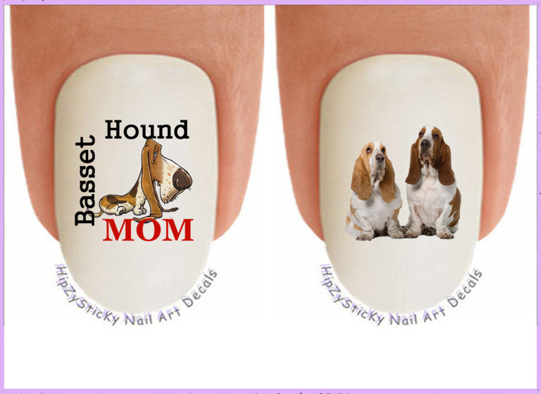 Nail Art 109F DOG BREED Basset Hound Mom 3 WaterSlide Nail Decal Transfer Stickr