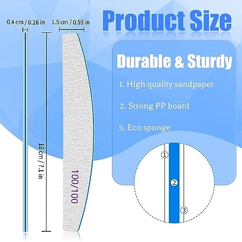 12 PCS Nail Files for Acrylic Nails, 100/100 Grit 100/100 Grit False/Hard Nails