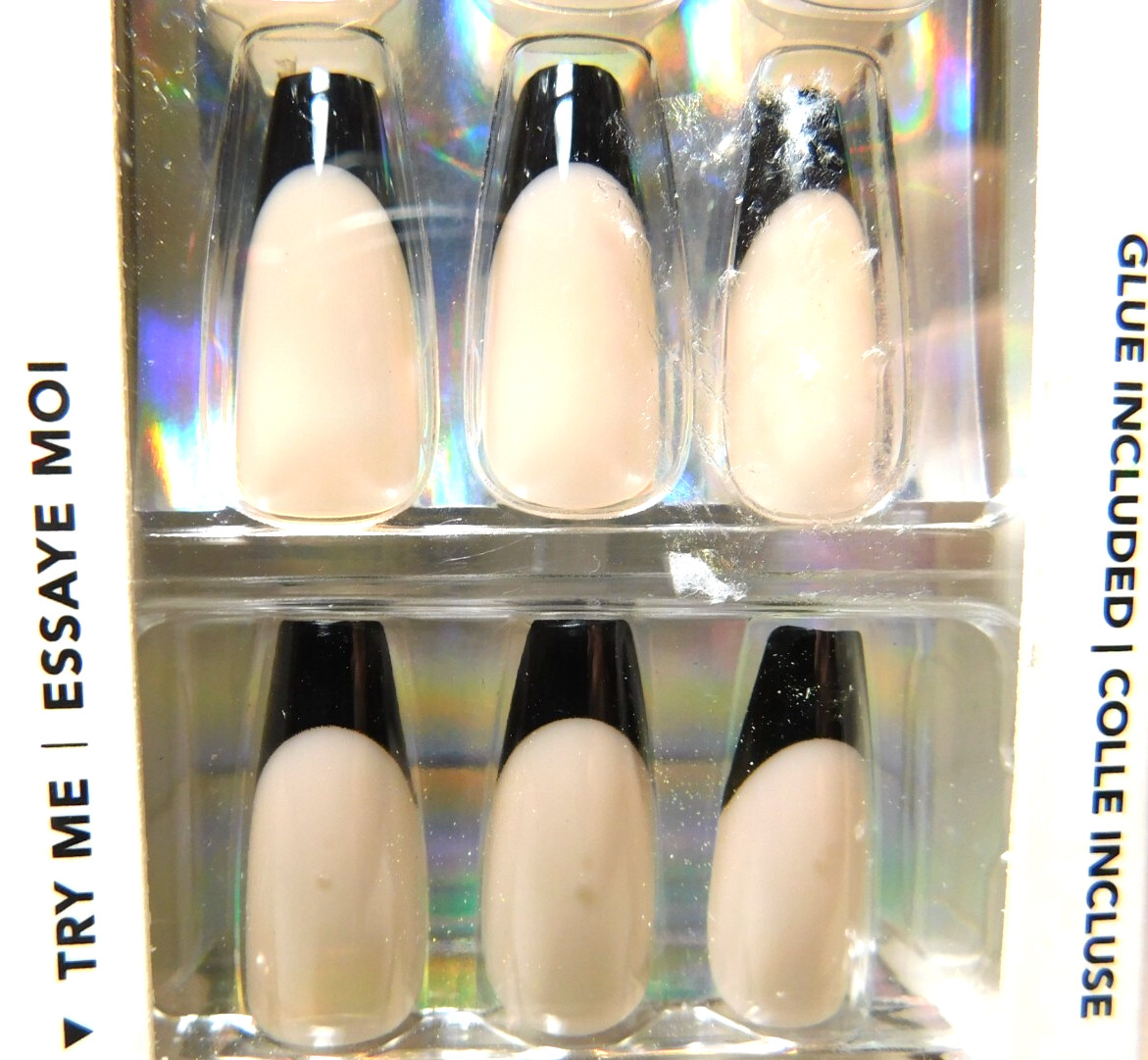 CBI Distributing Corp.~Icing 24 Faux Nails Vegan CB.AN Beige With Black Tip Nail
