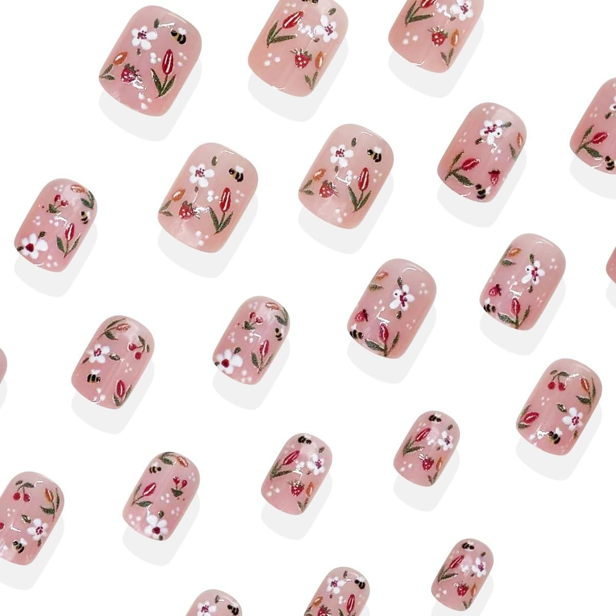 24Pcs Spring Flower Press on Nails Extra Short Square ZIFANHU Summer Fake Nai…
