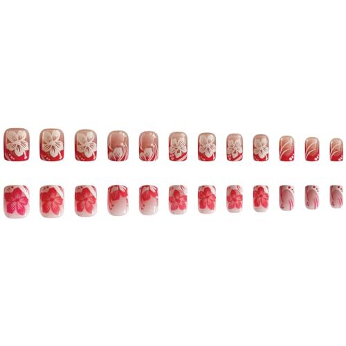 Short Press on Nails Square French Tip Fake Nails Full Cover Pink White A21