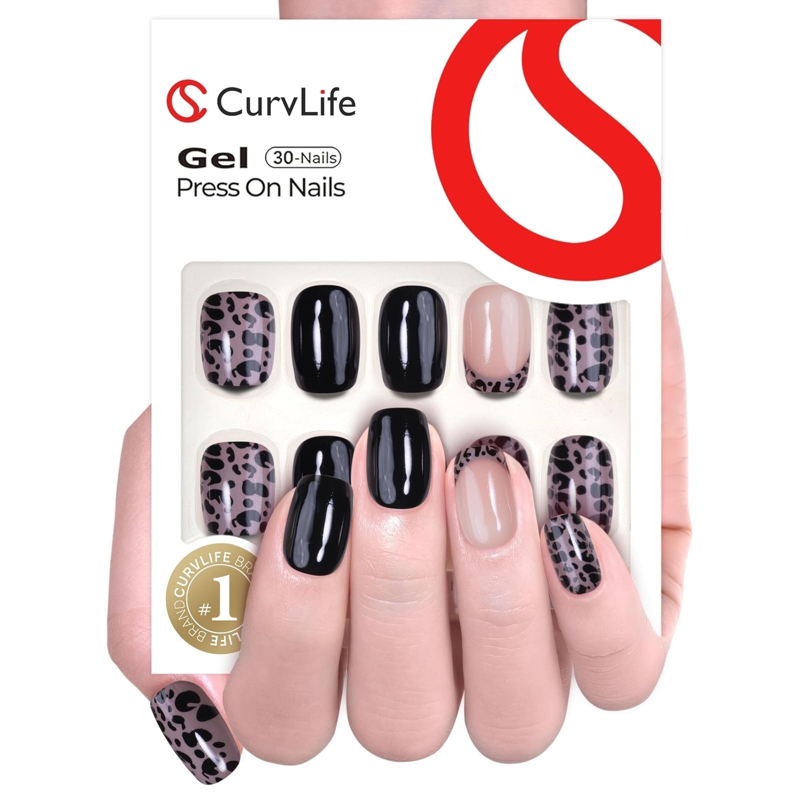 30pcs Press On Nails, Acrylic Black Butterfly Design, Full Cover