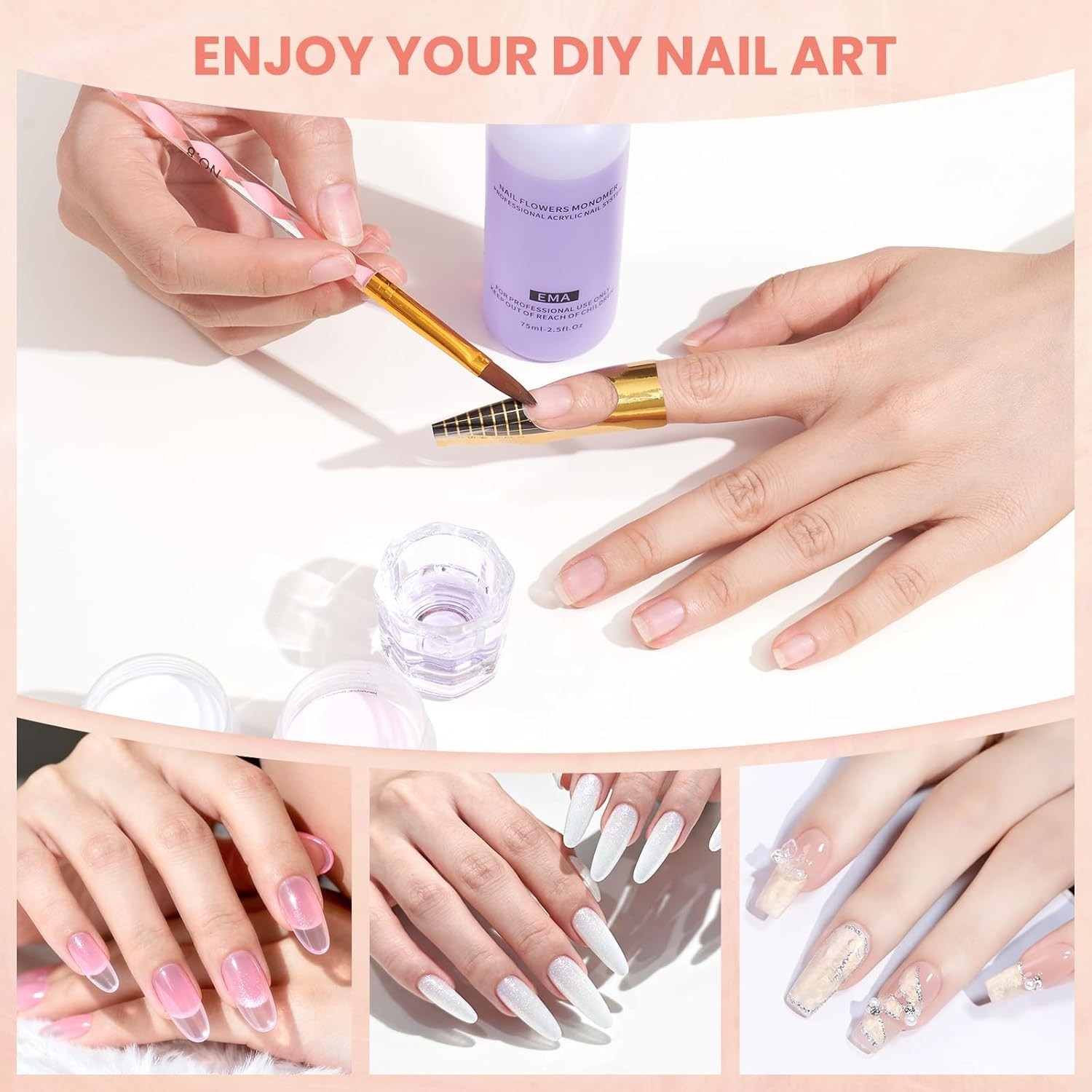 Acrylic Nail Set Professional Powder Drill Liquid Starter Kits Gift Bag Women