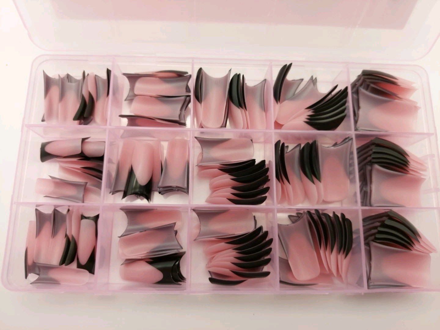 150 PCS Black French Tip Duck Feet Nail Tips – Thick Medium Long – Flare Wide