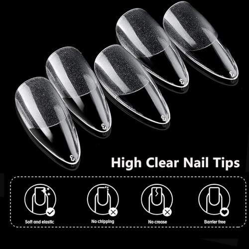240pcs Almond Nail Tips Clear Full Cover Medium Length Short Medium Almond
