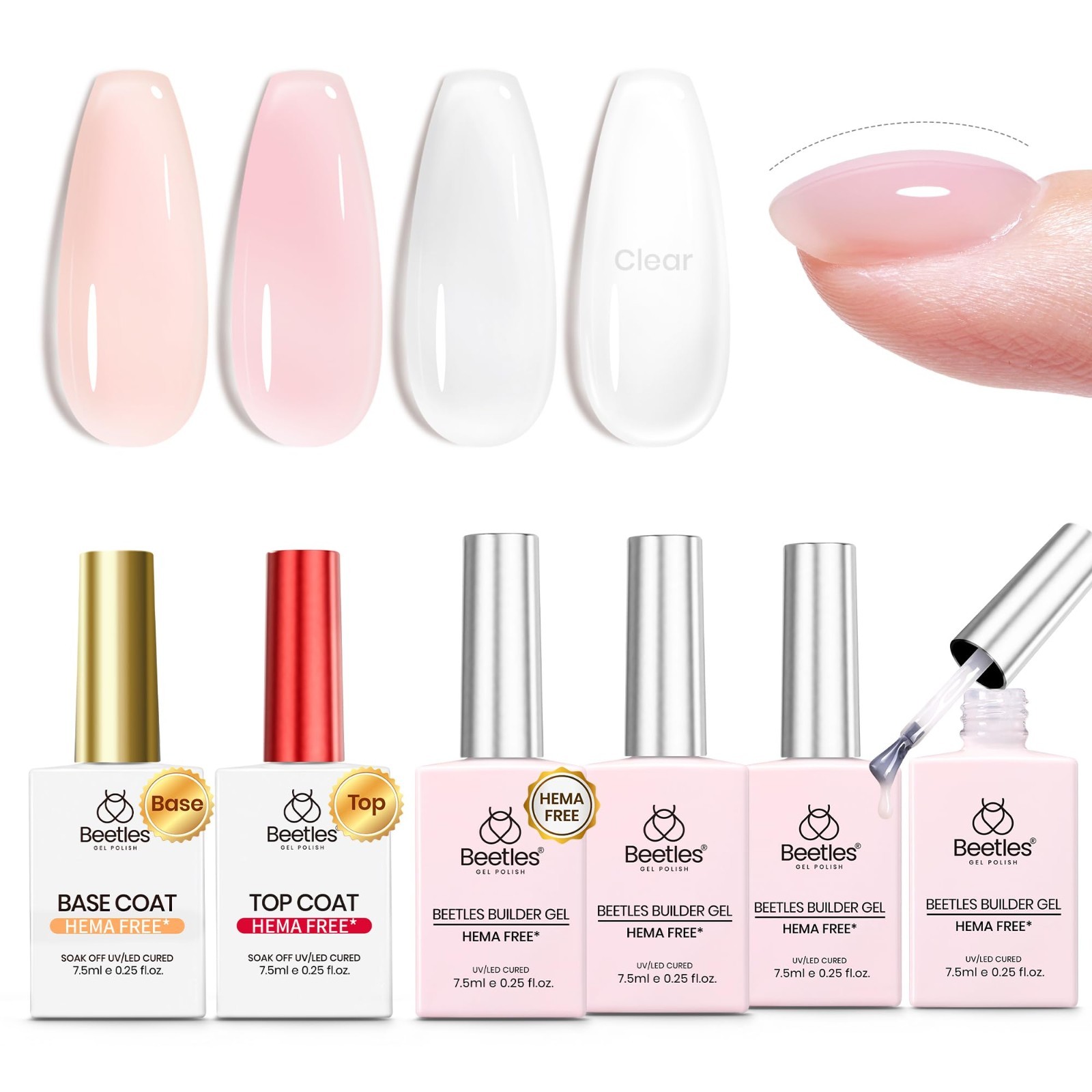 Nude Builder Gel Set – 4 Colors, HEMA Free, Base & Top Coat, Thickening Apex for