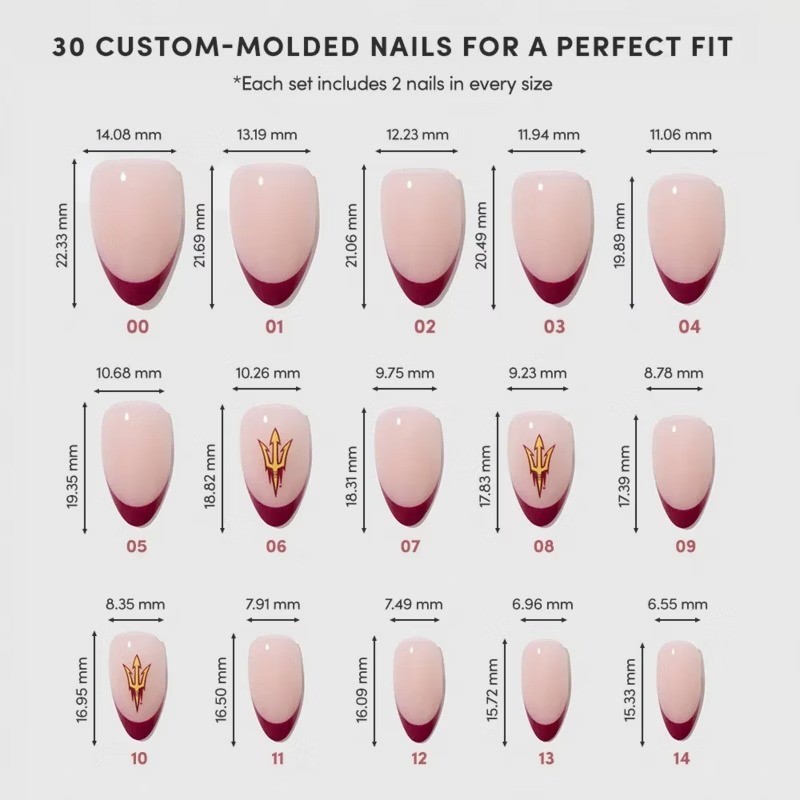 Arizona State Sun Devils Press-On Nails: Almond Shape, Gloss Finish, 30 Pieces