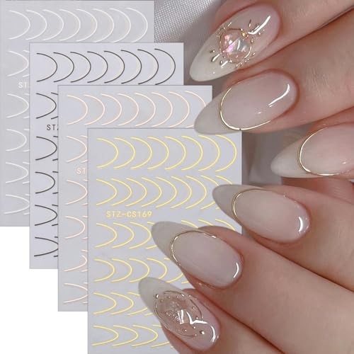 8 Pieces French Tip Line Nail Art Stickers 3D Simple Lines Nail Stickers Black