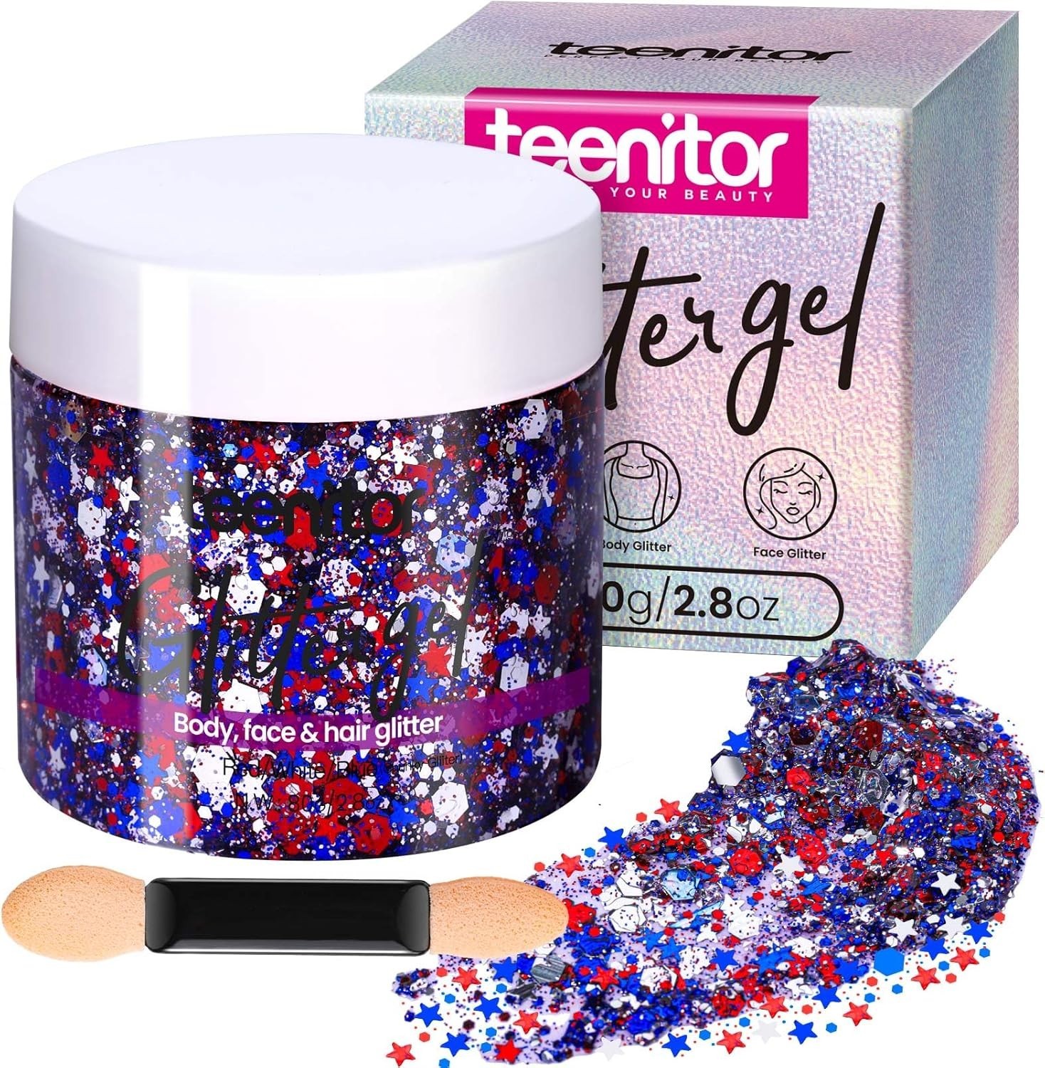 Gorgeous 80g Red White & Blue Face & Body Glitter Gel – 4th of July Essentials