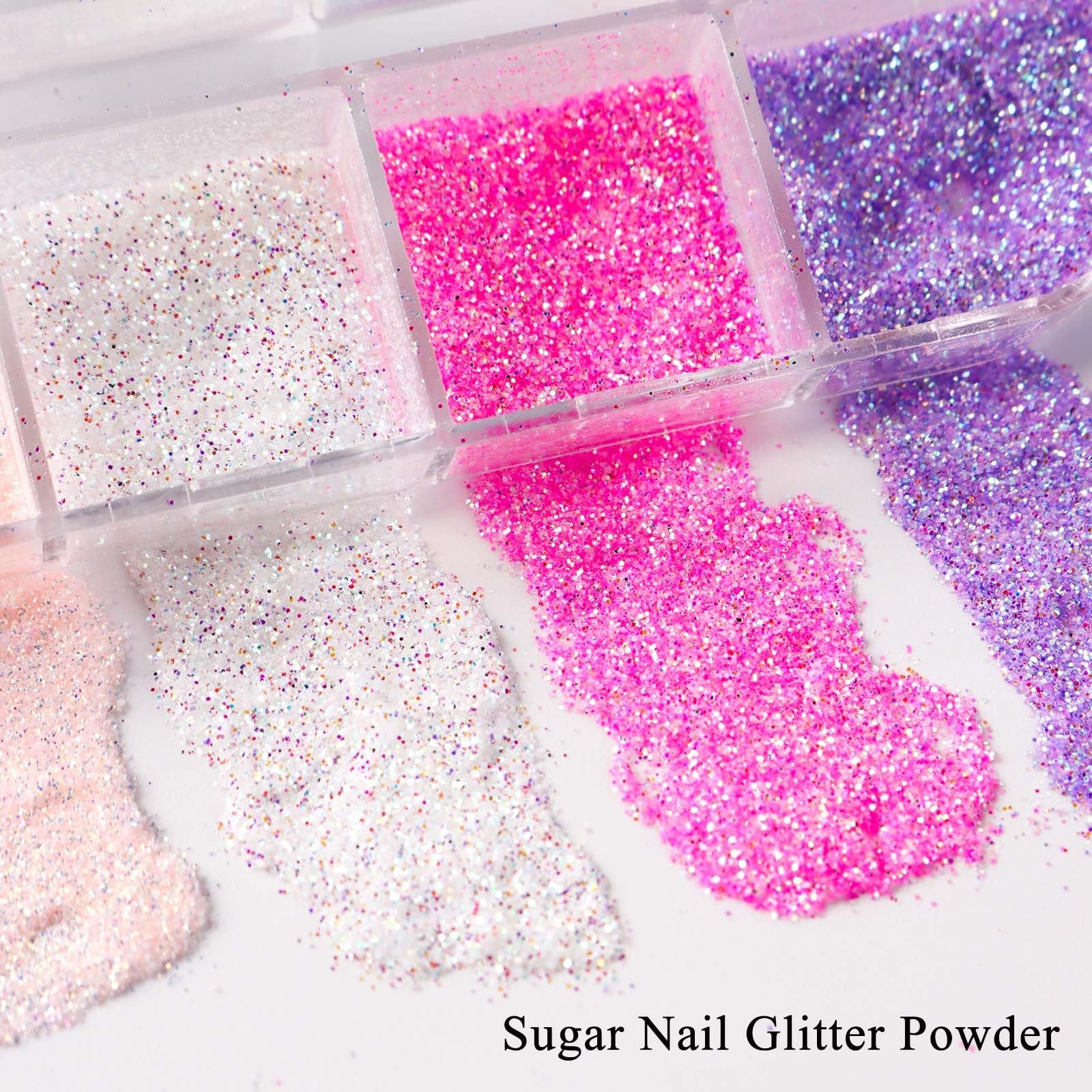 12 Colors Sugar Nail Glitter Set With Natural Abalone Shell Flakes, Holograph…