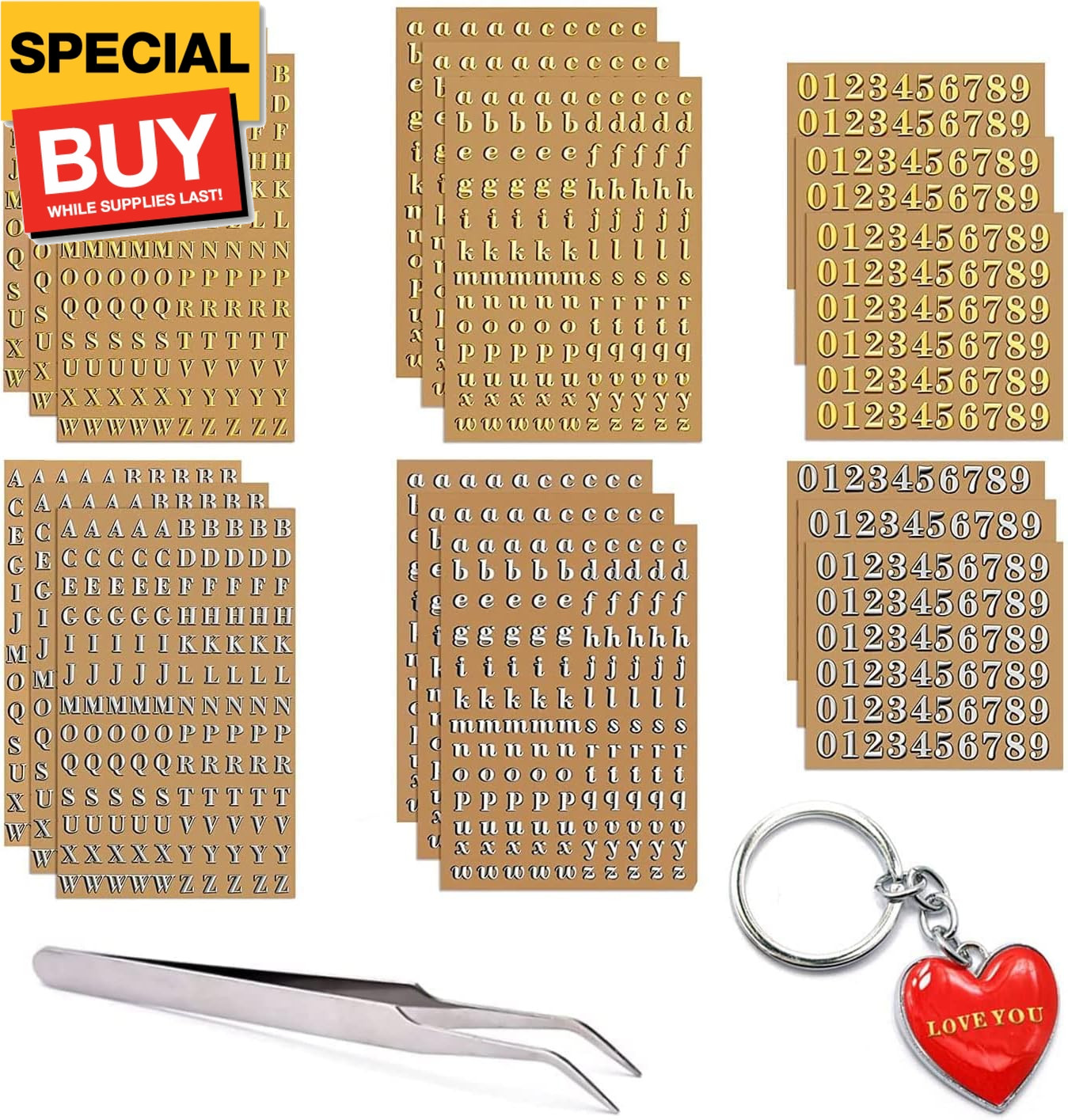 18 Sheets Mini Gold/Silver Letter Stickers for Nail Art, Epoxy Resin Crafts, Gli