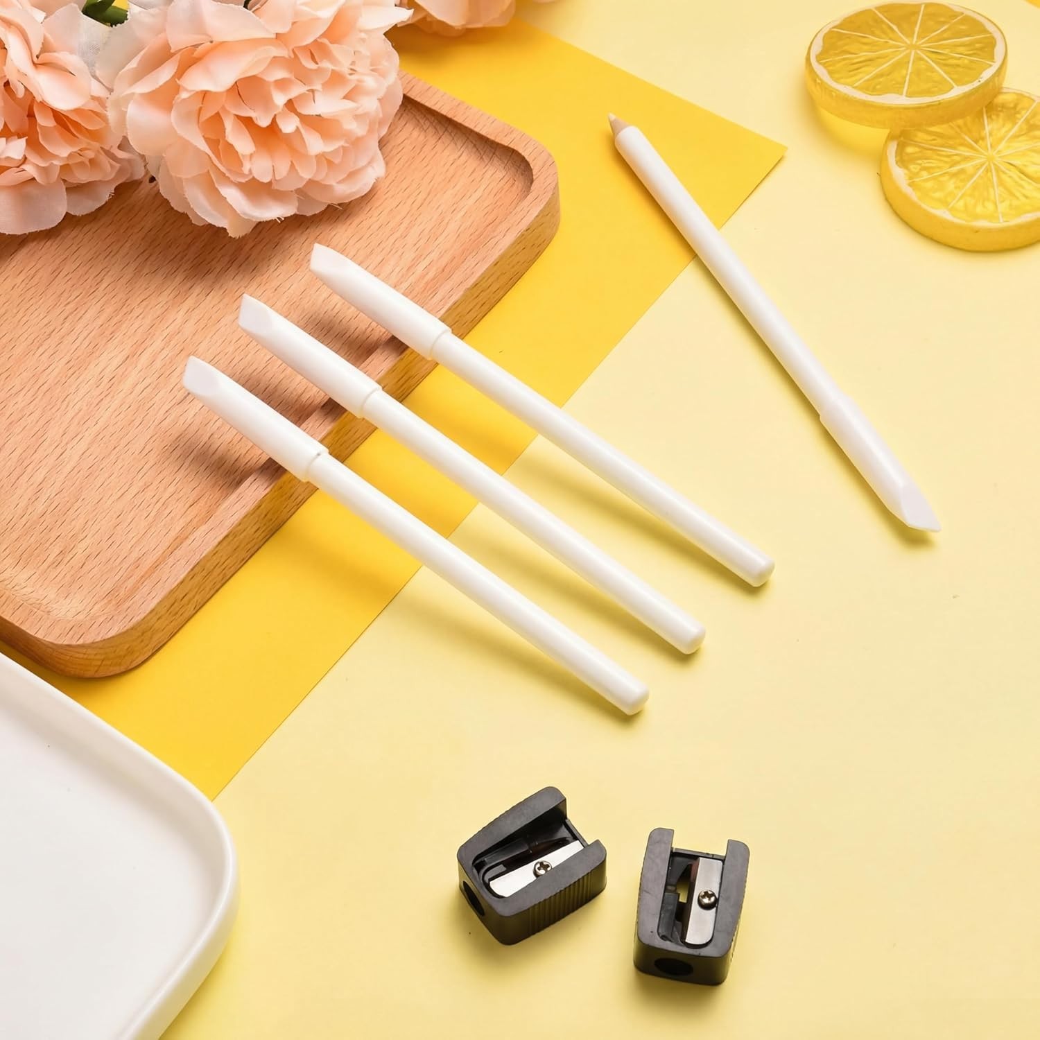 2 Pieces White Nail Pencil and Pencil Sharpener Set, 2 In1 Nail Whitening Und…