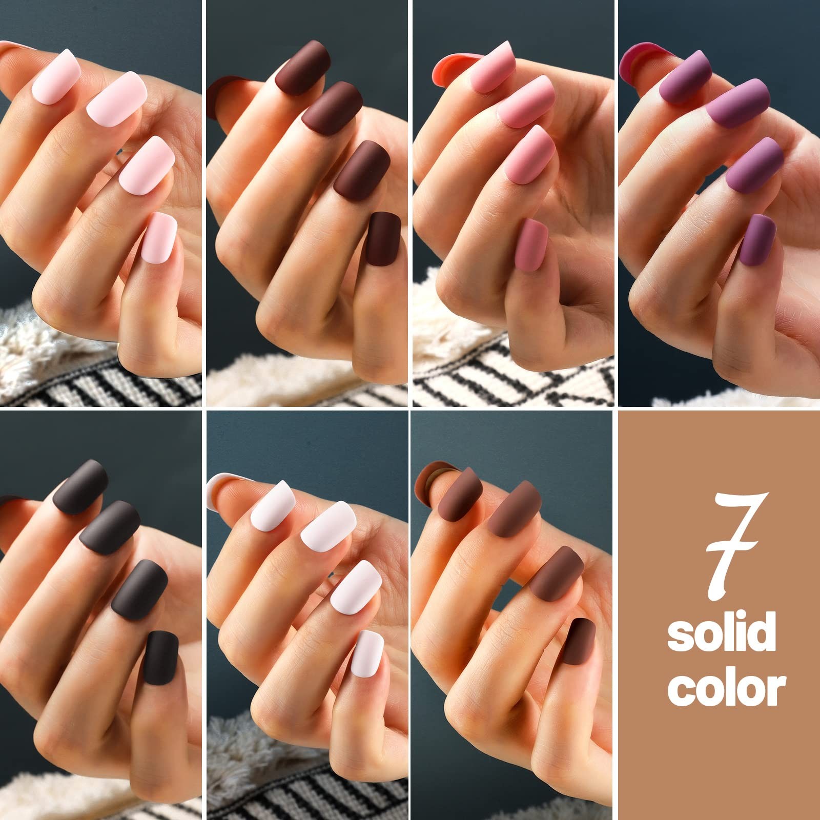 Teenitor Short Press on Nails,288Pcs Matte Acrylic Short Square Fake Nails Full