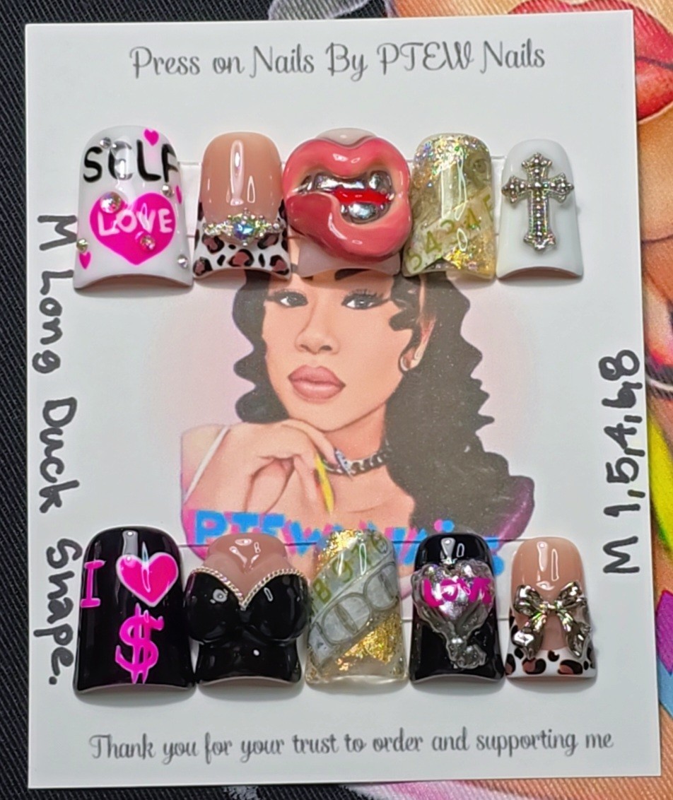 Handmade Press On Nails,3D Girlie’s Nails, Medium Size 1,5,4,6,8 Long Duck