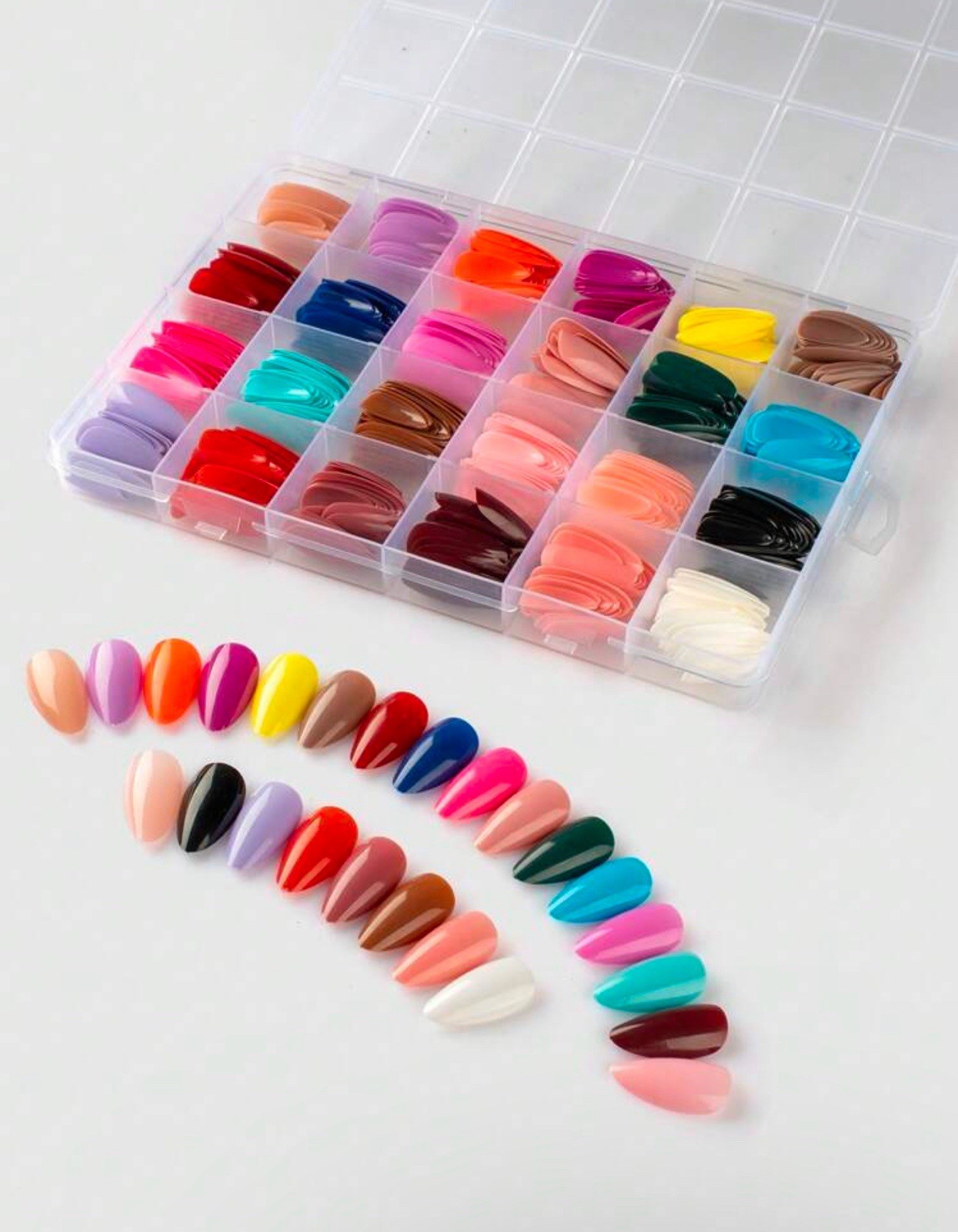 576pcs Medium Almond Press On Nails, 24 Solid Color Glossy Acrylic